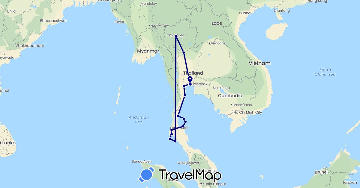 TravelMap itinerary: driving in Thailand (Asia)